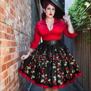 Pinup Girl Clothing Cherry Skirt Matching Red Top